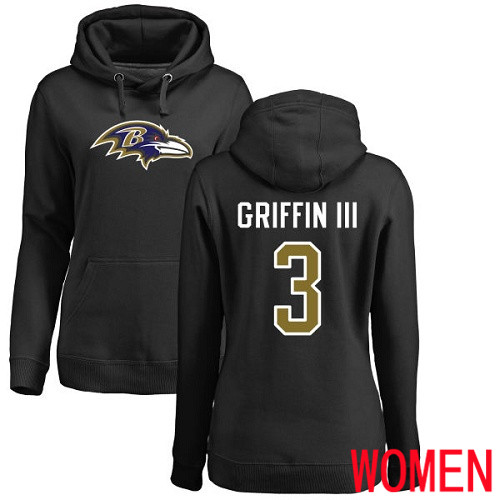 Baltimore Ravens Black Women Robert Griffin III Name and Number Logo NFL Football 3 Pullover Hoodie Sweatshirt